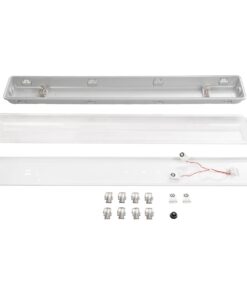 GLOBOSTAR® VIGAS 999-0250 Γραμμικό Βιομηχανικό Φωτιστικό Σκαφάκι Tri-Proof με Μεταλλικά Clips για 2 x Λάμπες T8 G13 90cm Τύπου Φθορίου LED Τροφοδοσίας Ενός Άκρου 120° AC 220-240V Αδιάβροχο IP65 – Γκρι με Διάφανο Κάλυμμα Πλαστικό PC – Μ100 x Π15 x Υ10cm