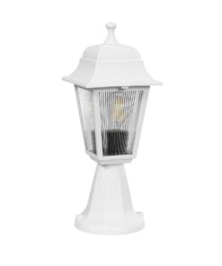 GloboStar® SOLME 203-0220 Vintage Επιδαπέδιο Φωτιστικό Φαναράκι Μονόφωτο 1 x E27 IP44 Λευκό & Διάφανο Πλαστικό – Μ22 x Π22 x Υ40cm