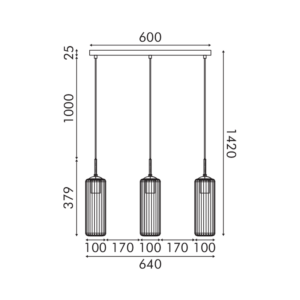 FAME-ΦΩΤΙΣΤΙΚΟ ΚΡΕΜΑΣΤΟ ΜΑΥΡΟ ΓΥΑΛΙΝΟ ΣΥΜΒΑΤΙΚΟ ΙΡ20 3xΕ27 L640xW100xH1420mm ACA – LT19P3BK