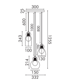 JULIETTE-ΦΩΤΙΣΤΙΚΟ ΚΡΕΜΑΣΤΟ ΜΑΥΡΟ ΓΥΑΛΙΝΟ ΣΥΜΒΑΤΙΚΟ ΙΡ20 3xΕ27 330XH1255mm ACA – LT38233PBK