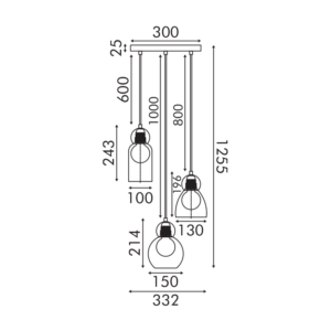 JULIETTE-ΦΩΤΙΣΤΙΚΟ ΚΡΕΜΑΣΤΟ ΟΡΕΙΧΑΛΚΙΝΟ ΓΥΑΛΙΝΟ ΣΥΜΒΑΤΙΚΟ ΙΡ20 3xΕ27 330XH1255mm ACA – LT38233PCB