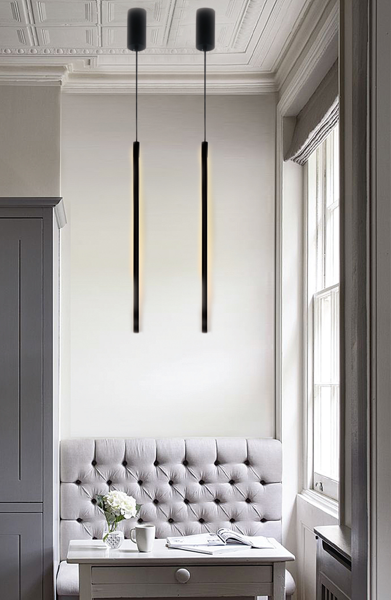 InLight Κρεμαστό φωτιστικό LED 7W 3000K από μαύρο μέταλλο και ακρυλικό D:60cm (6023-Black)