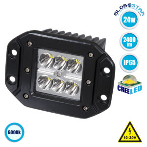 GloboStar® 85441 PRO Series Χωνευτός Προβολέας Εργασίας – Working Light για Αυτοκίνητα & Φορτηγά LED CREE XBD 24W 2400lm DC 10-30V Αδιάβροχο IP65 Ψυχρό Λευκό 6000K