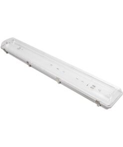 GLOBOSTAR® VIGAS 999-0250 Γραμμικό Βιομηχανικό Φωτιστικό Σκαφάκι Tri-Proof με Μεταλλικά Clips για 2 x Λάμπες T8 G13 90cm Τύπου Φθορίου LED Τροφοδοσίας Ενός Άκρου 120° AC 220-240V Αδιάβροχο IP65 – Γκρι με Διάφανο Κάλυμμα Πλαστικό PC – Μ100 x Π15 x Υ10cm