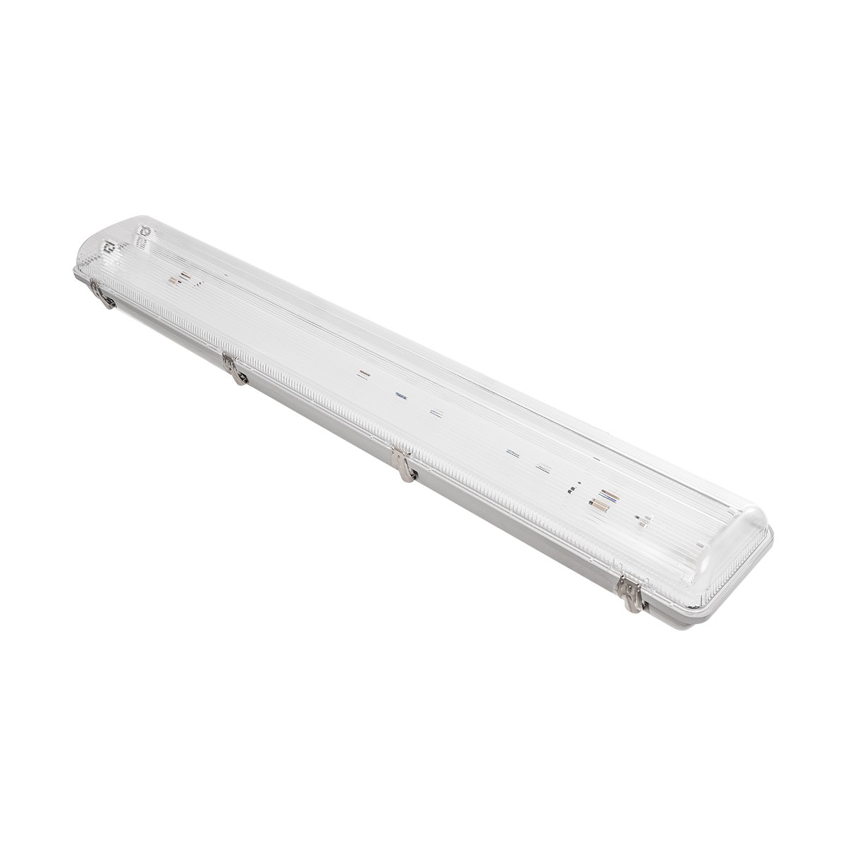 GLOBOSTAR® VIGAS 999-0250 Γραμμικό Βιομηχανικό Φωτιστικό Σκαφάκι Tri-Proof με Μεταλλικά Clips για 2 x Λάμπες T8 G13 90cm Τύπου Φθορίου LED Τροφοδοσίας Ενός Άκρου 120° AC 220-240V Αδιάβροχο IP65 – Γκρι με Διάφανο Κάλυμμα Πλαστικό PC – Μ100 x Π15 x Υ10cm