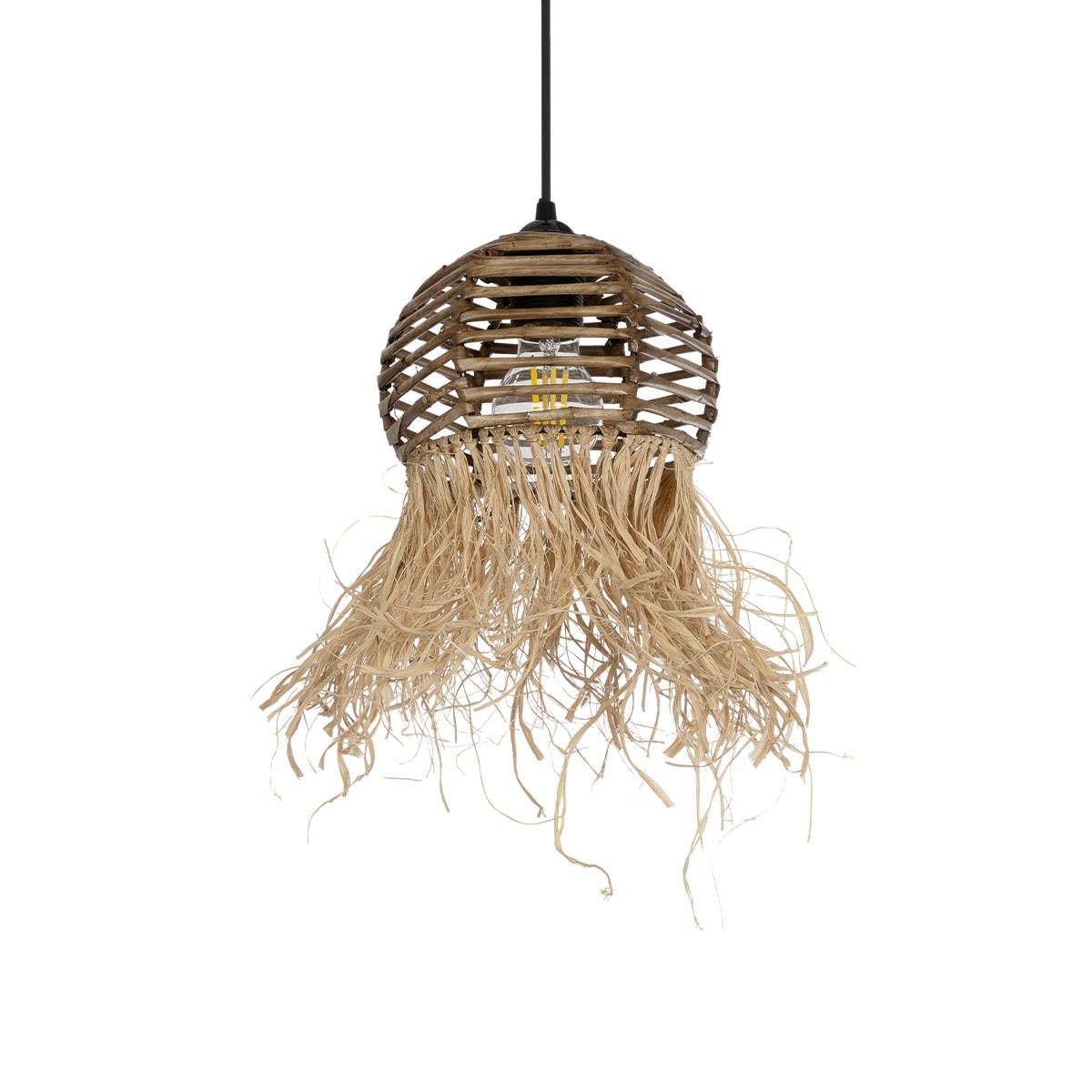 GLOBOSTAR® RIKTA 205-0077 Boho Κρεμαστό Φωτιστικό Οροφής με Ντουί 1 x E27 AC 220-240V IP20 – Μπεζ – M20 x Π20 x Υ30cm