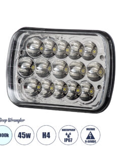 GloboStar® 85421 Φανάρι JEEP WRANGLER Βασικού Φωτισμού H4 H/L LED CREE CXB COB 45W 4500lm DC 9-80V Αδιάβροχο IP67 Ψυχρό Λευκό 6000K Μ17 x Π11 x Υ5.5cm