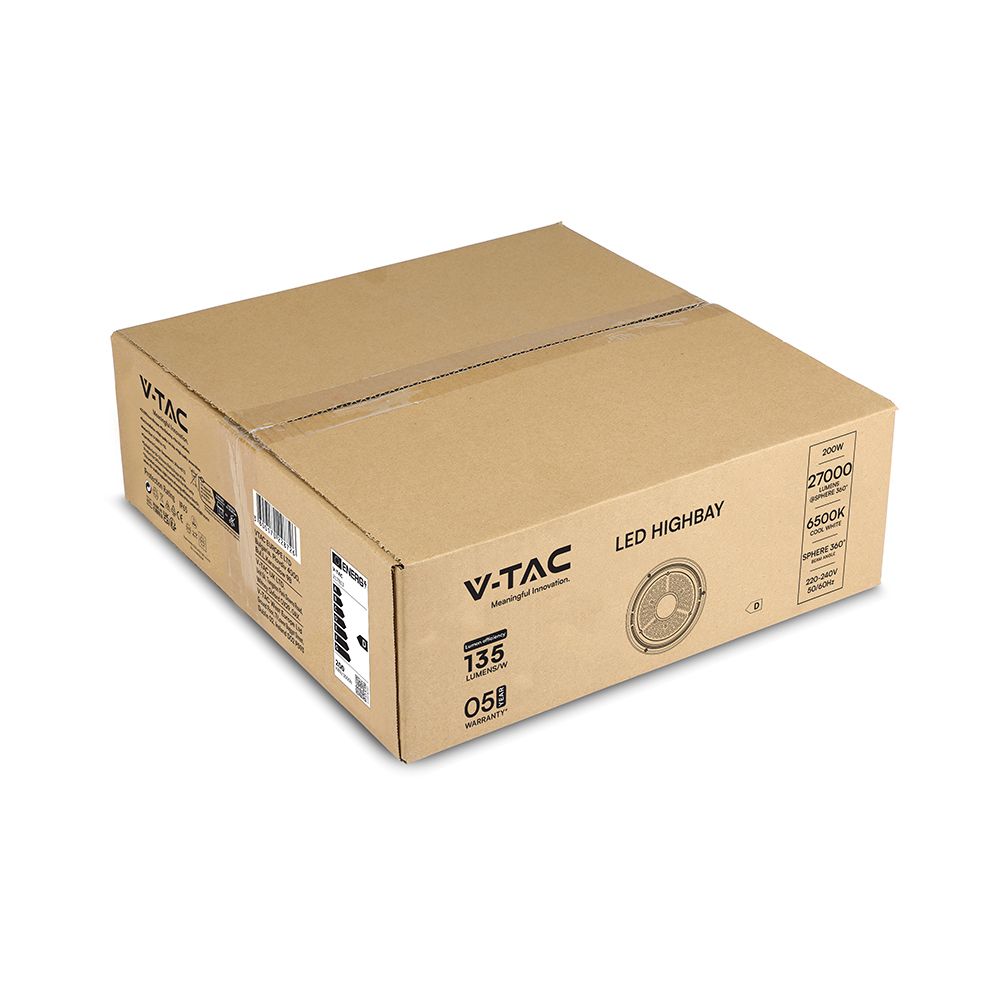 200W LED Καμπάνα UFO Μαύρη 27.000lm Ψυχρό Λευκό 6500K IP65 5yrs Wty V-TAC – 217813