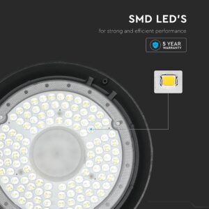 200W LED Καμπάνα UFO Μαύρη 27.000lm Ψυχρό Λευκό 6500K IP65 5yrs Wty V-TAC – 217813