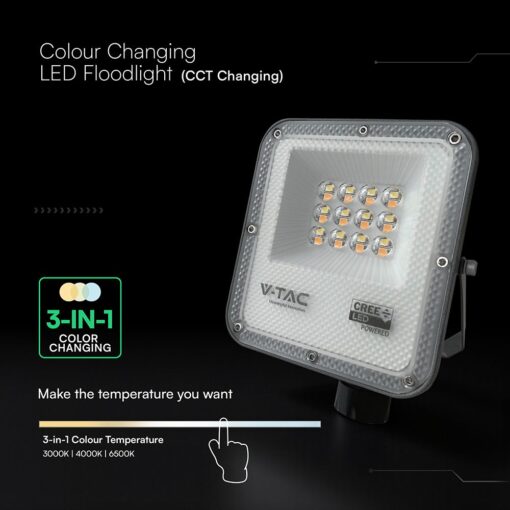 LED Προβολέας 10W Αδιάβροχος IP65 V-TAC Cree Chip Μαύρος 730lm CCT 6yrs Wty – 240726