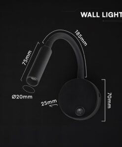 LED Φωτιστικό Ανάγνωσης Κρεβατιού Μαύρο V-TAC Cree Chip με Type-C Θύρα Φόρτισης 3000K V-TAC – 241506