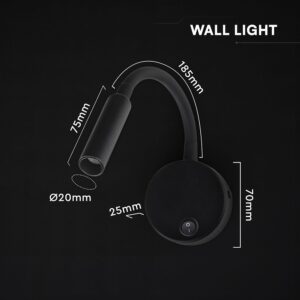 LED Φωτιστικό Ανάγνωσης Κρεβατιού Μαύρο V-TAC Cree Chip με Type-C Θύρα Φόρτισης 3000K V-TAC – 241506