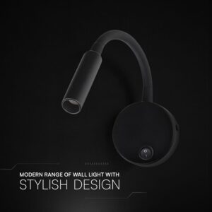 LED Φωτιστικό Ανάγνωσης Κρεβατιού Μαύρο V-TAC Cree Chip με Type-C Θύρα Φόρτισης 3000K V-TAC – 241506