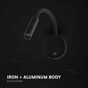 LED Φωτιστικό Ανάγνωσης Κρεβατιού Μαύρο V-TAC Cree Chip με Type-C Θύρα Φόρτισης 3000K V-TAC – 241506