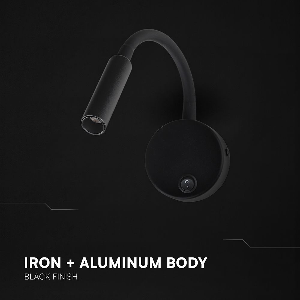 LED Φωτιστικό Ανάγνωσης Κρεβατιού Μαύρο V-TAC Cree Chip με Type-C Θύρα Φόρτισης 3000K V-TAC – 241506