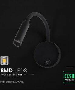 LED Φωτιστικό Ανάγνωσης Κρεβατιού Μαύρο V-TAC Cree Chip με Type-C Θύρα Φόρτισης 3000K V-TAC – 241506