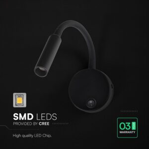 LED Φωτιστικό Ανάγνωσης Κρεβατιού Μαύρο V-TAC Cree Chip με Type-C Θύρα Φόρτισης 3000K V-TAC – 241506