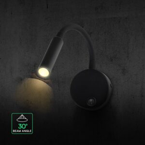 LED Φωτιστικό Ανάγνωσης Κρεβατιού Μαύρο V-TAC Cree Chip με Type-C Θύρα Φόρτισης 3000K V-TAC – 241506