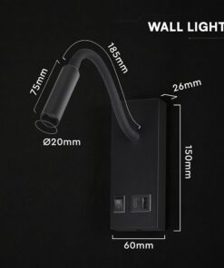 LED Φωτιστικό Ανάγνωσης Κρεβατιού Μαύρο V-TAC Cree Chip με Type-C Θύρα Φόρτισης 3000K V-TAC – 241516