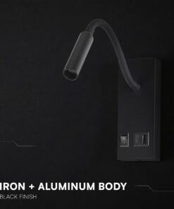 LED Φωτιστικό Ανάγνωσης Κρεβατιού Μαύρο V-TAC Cree Chip με Type-C Θύρα Φόρτισης 3000K V-TAC – 241516