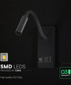 LED Φωτιστικό Ανάγνωσης Κρεβατιού Μαύρο V-TAC Cree Chip με Type-C Θύρα Φόρτισης 3000K V-TAC – 241516
