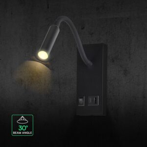 LED Φωτιστικό Ανάγνωσης Κρεβατιού Μαύρο V-TAC Cree Chip με Type-C Θύρα Φόρτισης 3000K V-TAC – 241516