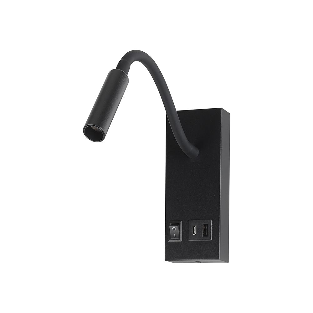 LED Φωτιστικό Ανάγνωσης Κρεβατιού Μαύρο V-TAC Cree Chip με Type-C Θύρα Φόρτισης 3000K V-TAC – 241516