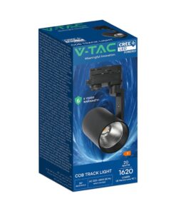20W LED COB Σποτ Ράγας 4 Καλωδίων V-TAC Cree Chip 1620lm 3000K Μαύρο 6yrs Wty V-TAC 241546