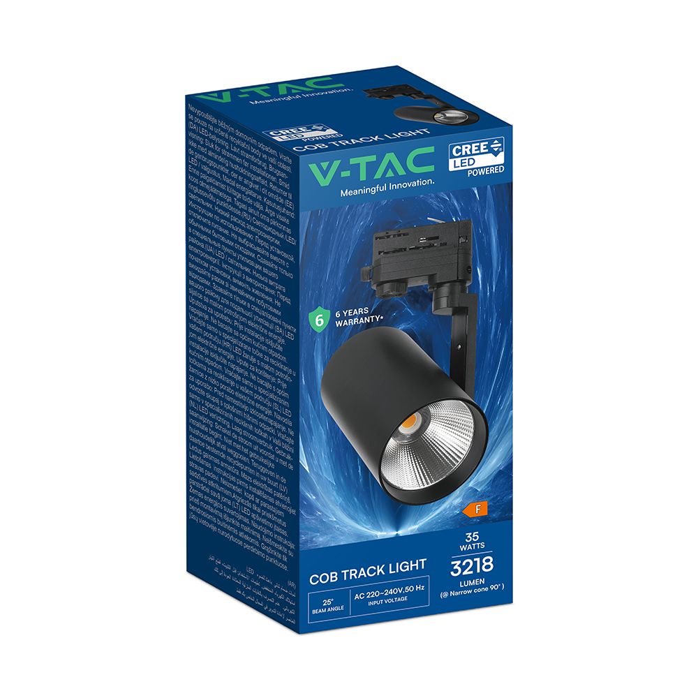 35W LED COB Σποτ Ράγας 4 Καλωδίων V-TAC Cree Chip 3218lm 3000K Μαύρο 6yrs Wty V-TAC 241576VT