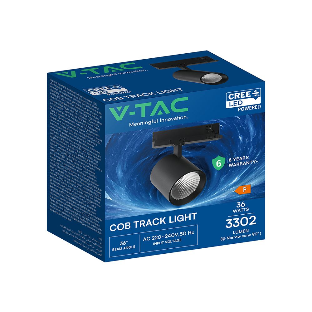 30W LED COB Σποτ Ράγας 4 Καλωδίων V-TAC Cree Chip 2845lm 4000K Μαύρο 6yrs Wty V-TAC 241646VT