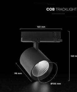 30W LED COB Σποτ Ράγας 4 Καλωδίων V-TAC Cree Chip 2845lm 4000K Μαύρο 6yrs Wty V-TAC 241646VT