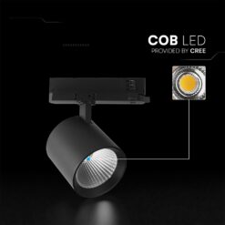 30W LED COB Σποτ Ράγας 4 Καλωδίων V-TAC Cree Chip 2845lm 4000K Μαύρο 6yrs Wty V-TAC 241646VT