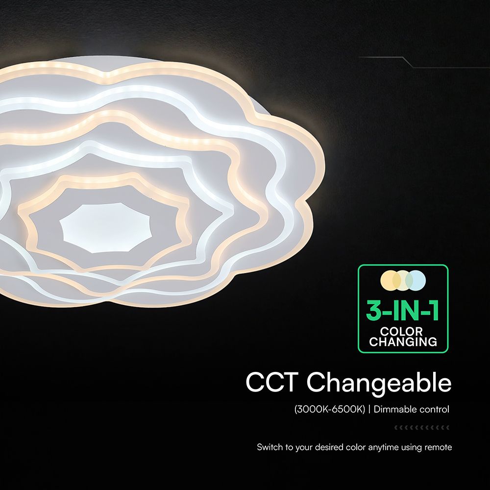 100W LED Decorative Ceiling Lamp 3in1 Dimmable With IR Remote Control White Body V-TAC – 24175