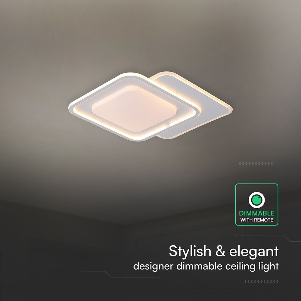60W LED Decorative Ceiling Lamp 3in1 Dimmable With IR Remote Control White Body V-TAC – 24177
