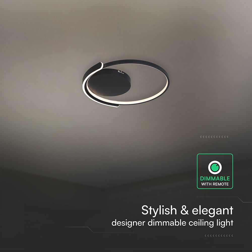 50W LED Decorative Ceiling Lamp 3in1 Dimmable With IR Remote Control Black Body V-TAC – 24179
