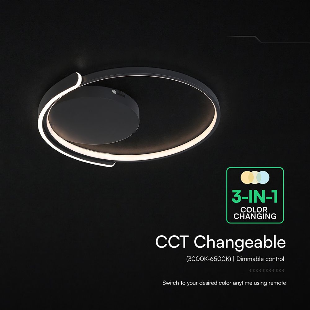 50W LED Decorative Ceiling Lamp 3in1 Dimmable With IR Remote Control Black Body V-TAC – 24179