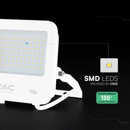 50W LED Floodlight CREE CHIP White Body Grey Glass 6500K 135LM/W V-TAC – 242096