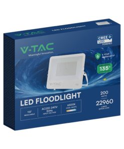 200W LED Floodlight CREE CHIP White Body Grey Glass 6500K 135LM/W V-TAC – 242136