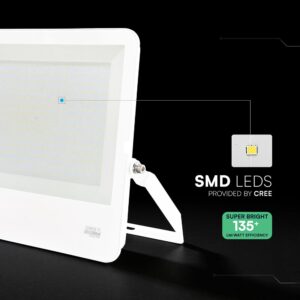 300W LED Floodlight CREE CHIP White Body Grey Glass 6500K 135LM/W V-TAC – 242156