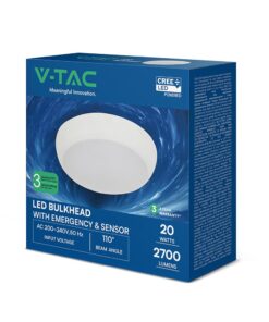 Πλαφονιέρα LED Στρογγυλή / Φωτιστικό Ασφαλείας 3hrs Φ320 Λευκή V-TAC CREE Chip 8W/16W/20W CCT 2700lm IP65 με 6yrs Wty – 812-24-6