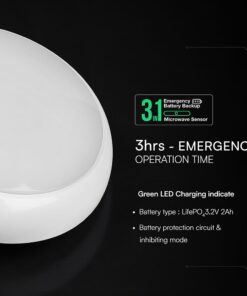 Πλαφονιέρα LED Στρογγυλή / Φωτιστικό Ασφαλείας 3hrs Φ320 Λευκή V-TAC CREE Chip 8W/16W/20W CCT 2700lm IP65 με 6yrs Wty – 812-24-6