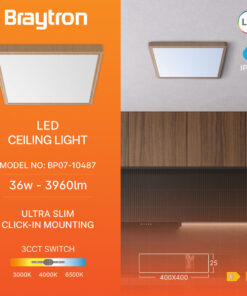 Πλαφονιέρα “Jade” slim 26W CCT Ξύλο 40×40 Braytron – BP07-10487