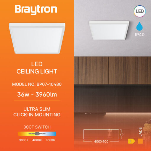 Πλαφονιέρα “Jade” slim 36W CCT Λευκό 40×40 Braytron – BP07-10480