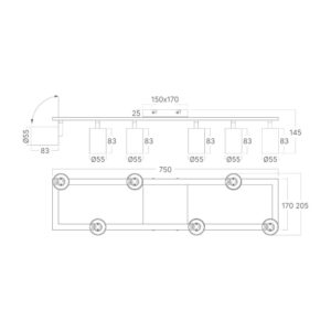 Φωτιστικό οροφής “Beta” με spot 6 x GU10 Μαύρο Braytron – BH04-00861