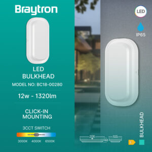 Απλίκα led “Bulkhead” 12w IP65 1320lm CCT Braytron – BC18-00280