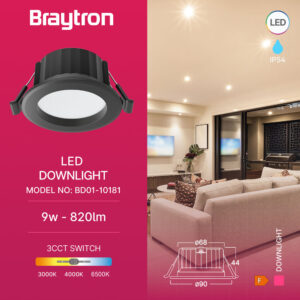 Σποτ Led 9w Στρογγυλό 3CCT IP54 Μαύρο Braytron – BD01-10181