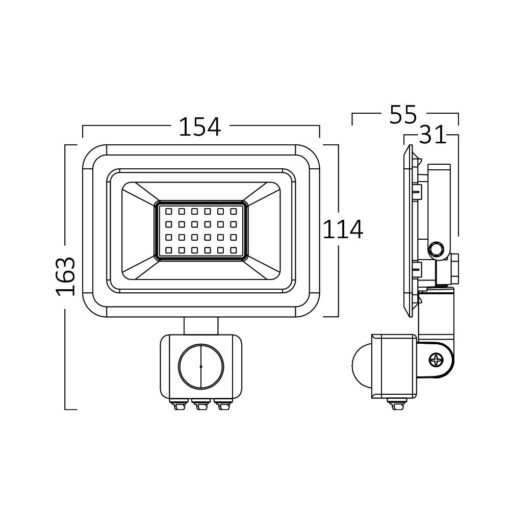 Προβολέας IP54 30w 2550lm 6500k με ανίχνευση (μαύρος) Braytron – BT60-43031