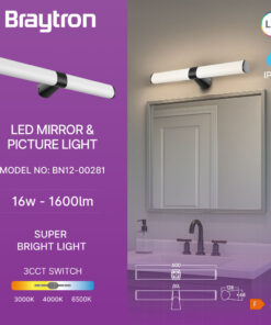 Φωτιστικό καθρέπτου “Lily” IP44 3CCT 16w 1600lm Μαύρο Braytron – BN12-00281