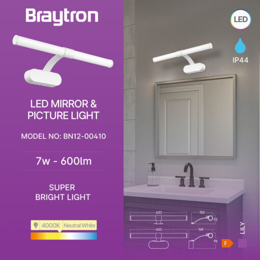 Φωτιστικό καθρέπτου “Lily” IP44 4000k 7w 600lm Λευκό Braytron – BN12-00410