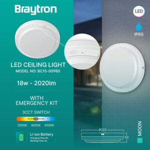 Πλαφονιέρα led “Moon” 18w 3CCT 2000lm IP65 με ανίχνευση κίνησης και ασφαλείας Braytron – BC15-00980